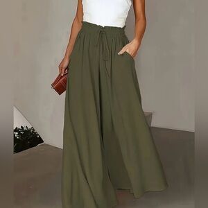 women's army green wide leg palazzo pants